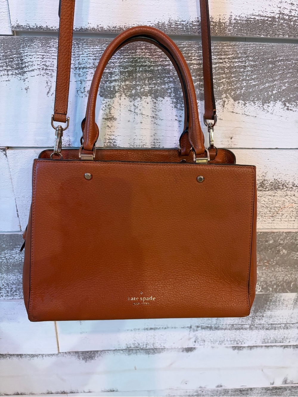 Kate Spade New York Cognac Pebbled Leather Satchel Crossbody Purse 👜